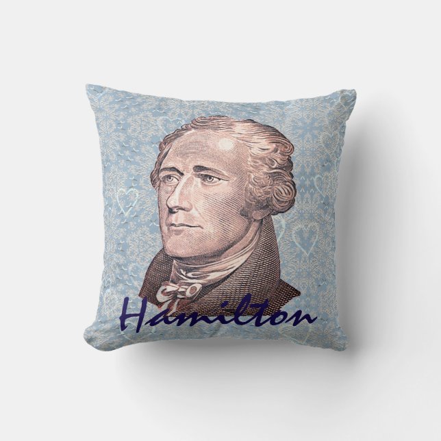 Alexander Hamilton auf dem Hintergrund Blue Lace & Kissen (Vorderseite)