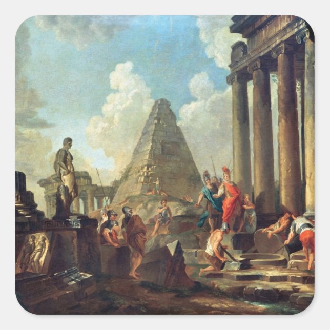 Alexander III der Große vor dem Grab Quadratischer Aufkleber (Vorderseite)