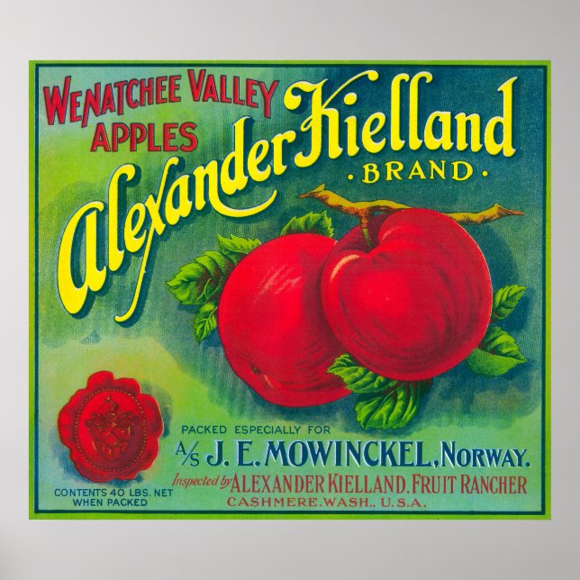 Alexander Kielland Apple Label - Cashmere, WA Poster (Vorne)