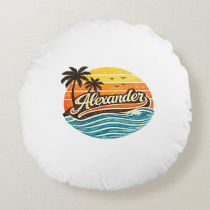 Alexander Retro-Sonnenuntergangs-Name-Design Rundes Kissen