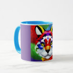 Alexander's Cat purple and aqua center combo mug Tasse<br><div class="desc">Alexander's Cat mugs are for cat owners and breeders,  other cat lovers,  coffee drinkers,  hot chocolate drinkers,  and drinkers who are modern art fans. Alexander's Cat is Steamy Raimon original art.</div>