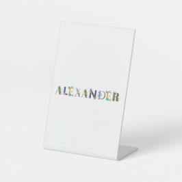 ALEXANDR Name Art mit bestickten Blume Sockelschild