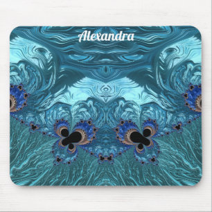ALEXANDRA ~ Blue Aqua und Black Design Mouse Pad Mousepad