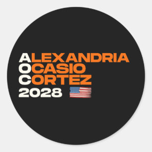 Alexandria Ocasio-Cortez 2028 Amerikanische Flagge Runder Aufkleber