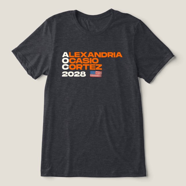 Alexandria Ocasio-Cortez 2028 Amerikanische Flagge Tri-Blend Shirt (Design Vorderseite)