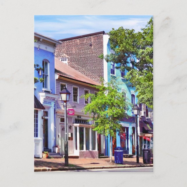 Alexandria VA - Blaue Gebäude auf der King Street Postkarte (Vorderseite)