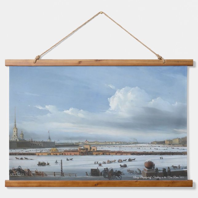 Alexey Bogolyuboff. Sledding on the Neva River... Wandteppich Mit Holzrahmen (Vorne)