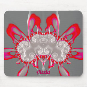 ALEXIA ~ FLUORO PINK RED GRAY WHITE ~ Fraktal Mousepad