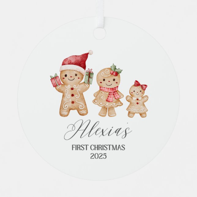 Alexia Personalized Baby's First Christmas Ornament Aus Metall (Vorderseite)