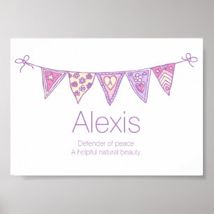 Alexis-Name bedeutet lila rosa gezeichnet Strauß Poster