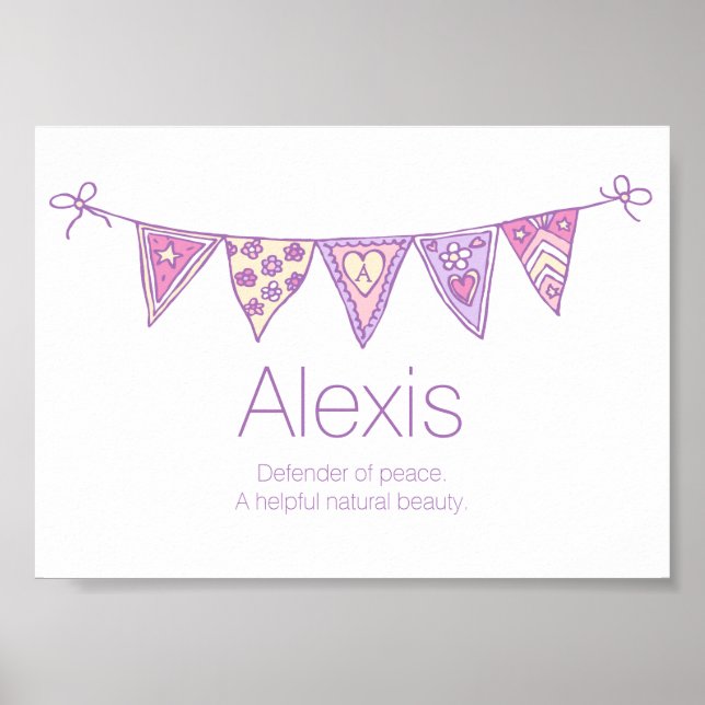 Alexis-Name bedeutet lila rosa gezeichnet Strauß Poster (Vorne)