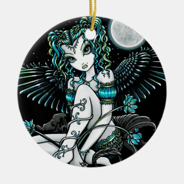 "Alexis" Wasser-Lilien-Mond-Engels-Verzierung Keramik Ornament (Vorne)