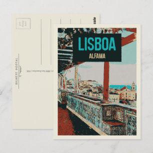 Alfama View Illustration, Lissabons Charme Postkarte