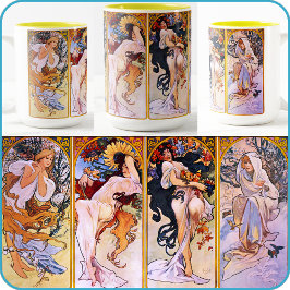 Alfons (Alphonse) Muchas "Four Seasons" Art - Zweifarbige Tasse