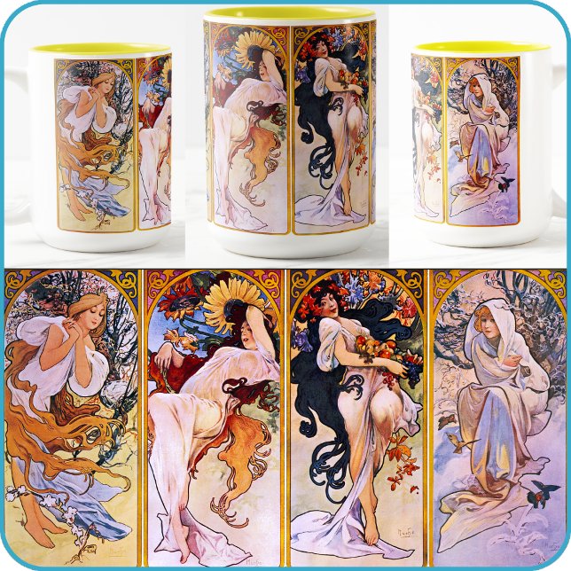 Alfons (Alphonse) Muchas "Four Seasons" Art - Zweifarbige Tasse (Von Creator hochgeladen)