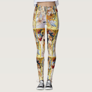 Alfons Mucha 1895 die vier Jahreszeiten Leggings
