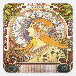 Alfons Mucha 1896 Tierkreis Quadratischer Aufkleber