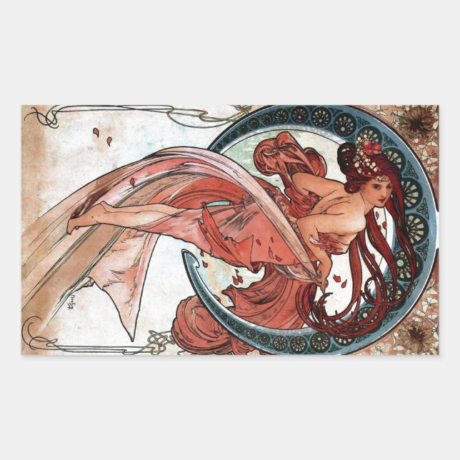 Alfons Mucha 1898 Dance Rechteckiger Aufkleber (Vorderseite)