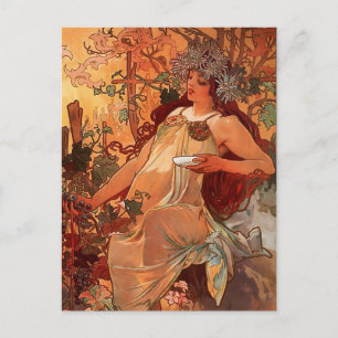 Alfons Mucha Art Nouveau Herbstmalerei Postkarte