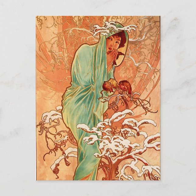 Alfons Mucha Art Nouveau Winter Malerei Postkarte (Vorderseite)