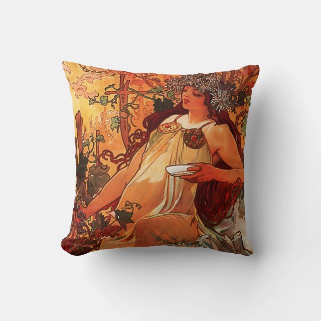 Alfons Mucha "Autumn" Art Nouveau Throw Kissen (Vorderseite)