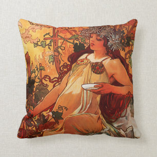 Alfons Mucha "Autumn" Art Nouveau Throw Kissen