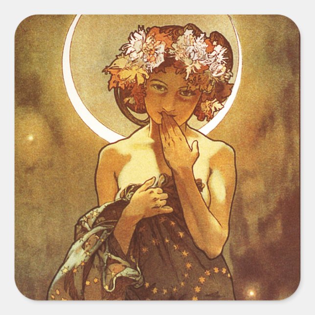 Alfons Mucha: Luna Quadratischer Aufkleber (Vorderseite)