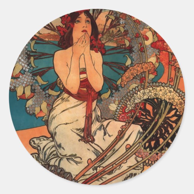 Alfons Mucha Monaco Runder Aufkleber (Vorderseite)