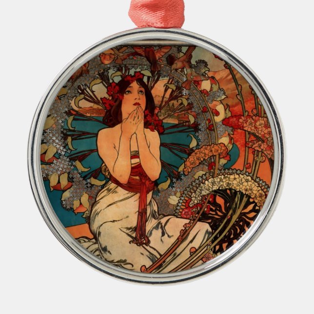 Alfons Mucha Monaco Silbernes Ornament (Vorne)