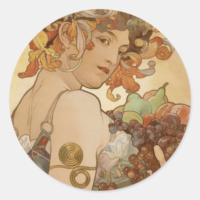Alfons Mucha - Obst Runder Aufkleber (Vorderseite)
