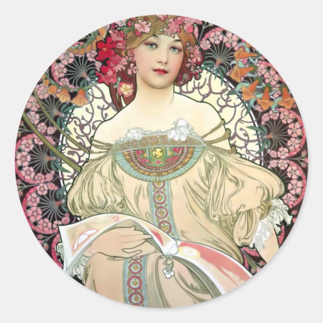 Alfons Mucha Reverie 1897 Runder Aufkleber (Vorderseite)