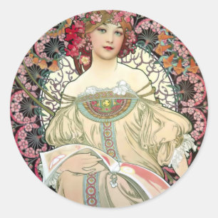 Alfons Mucha Reverie 1897 Runder Aufkleber