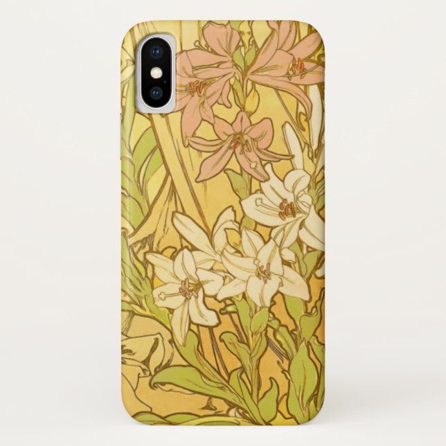 Alfonse Mucha Art Nouveau Lilien Blume Case-Mate iPhone Hülle (Rückseite)