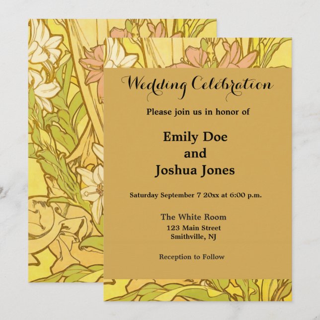 Alfonse Mucha Art Nouveau Lilien Blume Einladung (Vorne/Hinten)