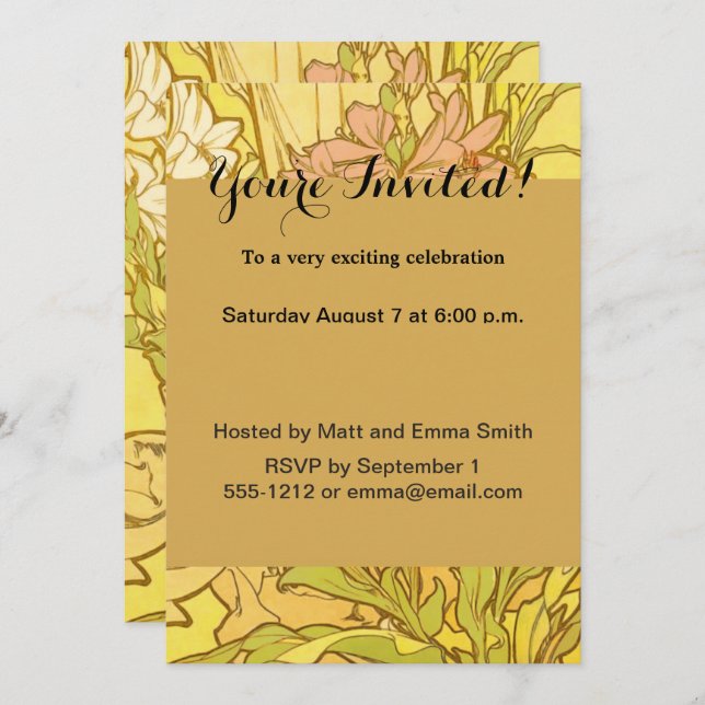 Alfonse Mucha Art Nouveau Lilien Blume Einladung (Vorne/Hinten)