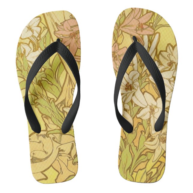 Alfonse Mucha Art Nouveau Lilien Blume Flip Flops (Fußbett)