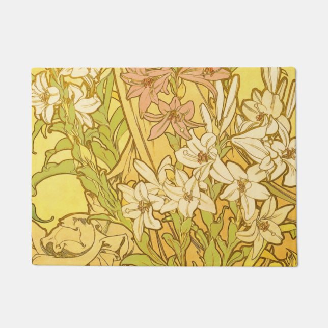 Alfonse Mucha Art Nouveau Lilien Blume Fußmatte (Vorderseite)