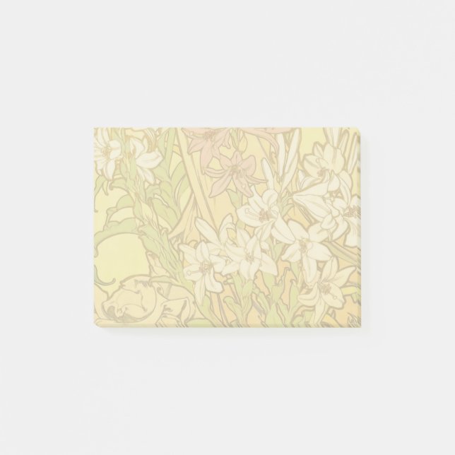 Alfonse Mucha Art Nouveau Lilien Blume Post-it Klebezettel (Vorderseite)