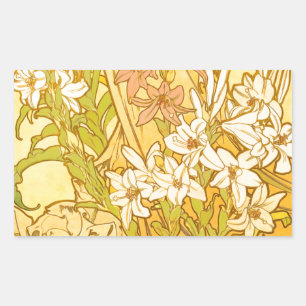 Alfonse Mucha Art Nouveau Lilien Blume Rechteckiger Aufkleber