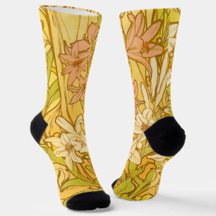 Alfonse Mucha Art Nouveau Lilien Blume Socken