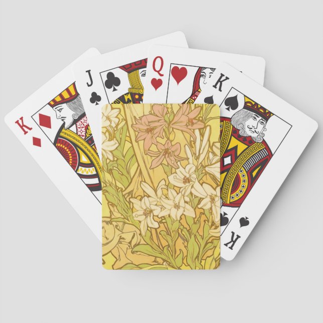 Alfonse Mucha Art Nouveau Lilien Blume Spielkarten (Rückseite)