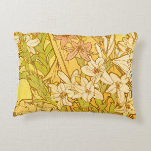 Alfonse Mucha Art Nouveau Lilienblumen Dekokissen