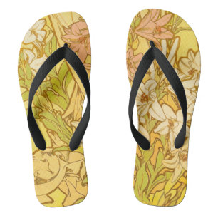 Alfonse Mucha Art Nouveau Lilienblumen Flip Flops