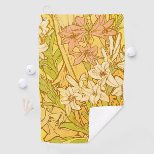 Alfonse Mucha Art Nouveau Lilienblumen Golfhandtuch