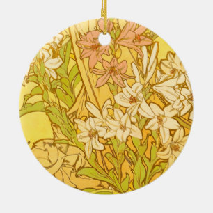 Alfonse Mucha Art Nouveau Lilienblumen Keramik Ornament