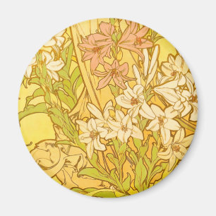 Alfonse Mucha Art Nouveau Lilienblumen Magnet