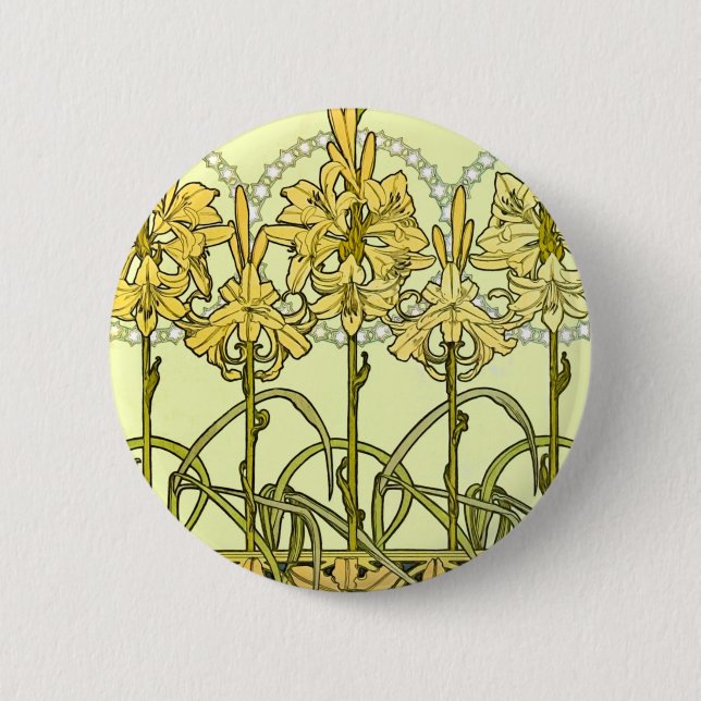 Alfonse Mucha Art Nouveau Lilienmuster Button (Vorderseite)