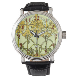 Alfonse Mucha Art Nouveau Lily Floral Pattern Armbanduhr