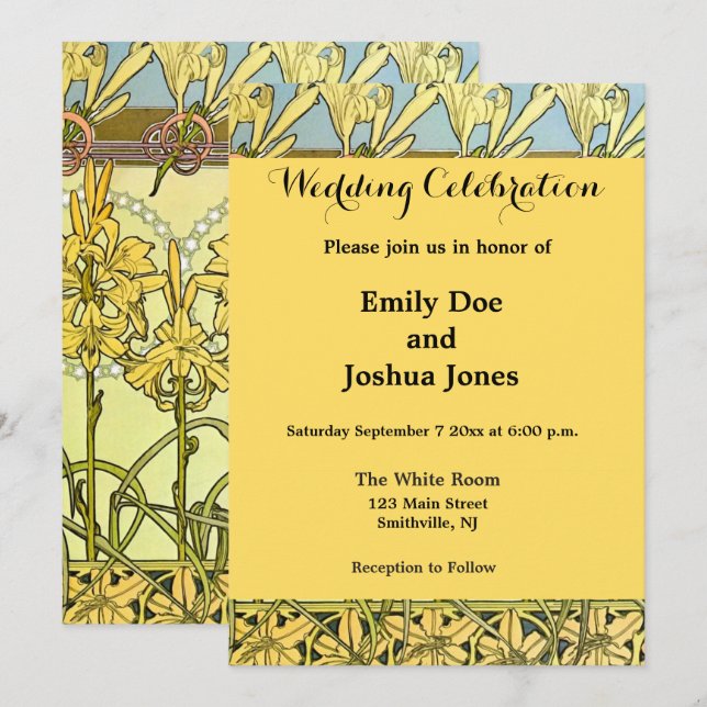 Alfonse Mucha Art Nouveau Lily Floral Pattern Einladung (Vorne/Hinten)