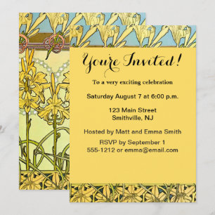 Alfonse Mucha Art Nouveau Lily Floral Pattern Einladung